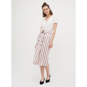 Ladies striped button casual skirt