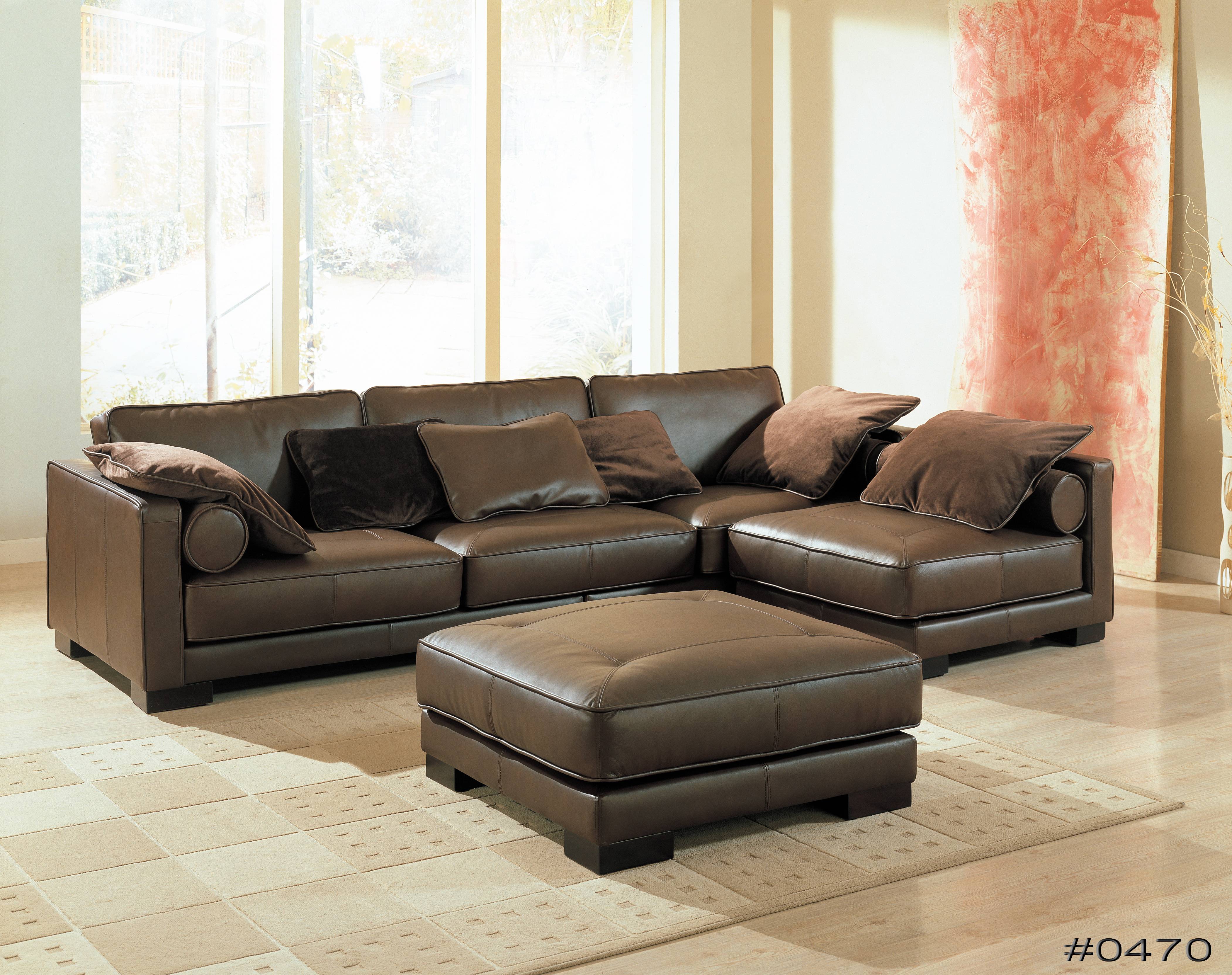 Luxurious Brown Leather Sectional Sofa with Chaise