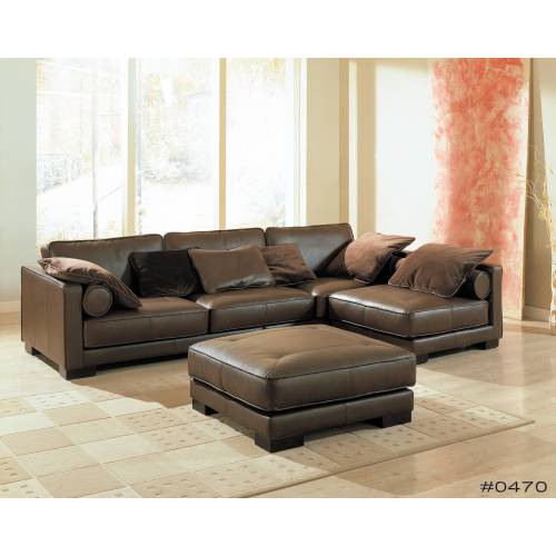 Luxurious Brown Leather Sectional Sofa with Chaise