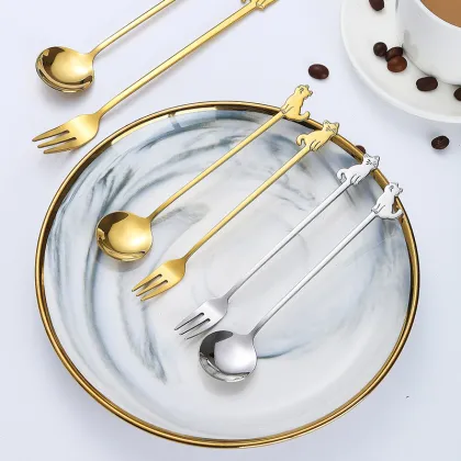 Cute Stainless Steel Silver Gold Dessert Spoon Set