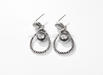 Neoglory Jewelry SENSITIVE EARRING Antique Silver Color Plate CZ Teardrop Bali Inspired Look