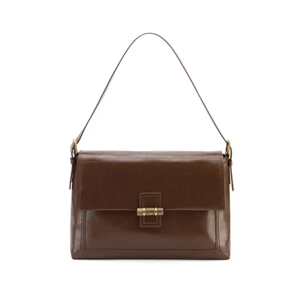 Cracked Texture Cowhide Tote Stylish Commuter Bag