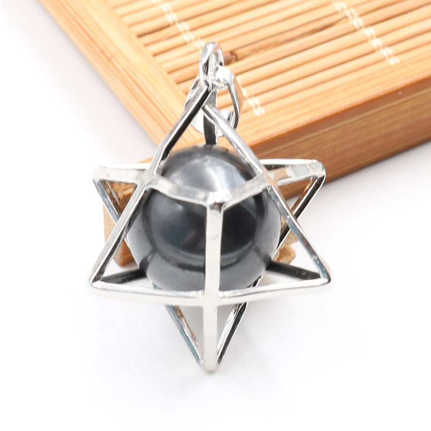 Восьмиконечная звезда кулон ожерелье 3D геометрия с натуральным камнем для мужчин и женщин