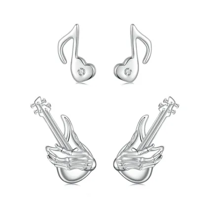 Factory Price S925 Sterling Silver Bright Zircon Earrings - Trend Musical Note Bass Earrings For Women