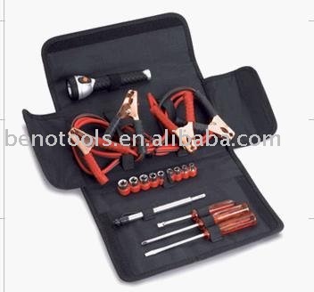 oem factory black 600d tool bag 15PCS ROADSIDE EMERGENCY TOOL kit