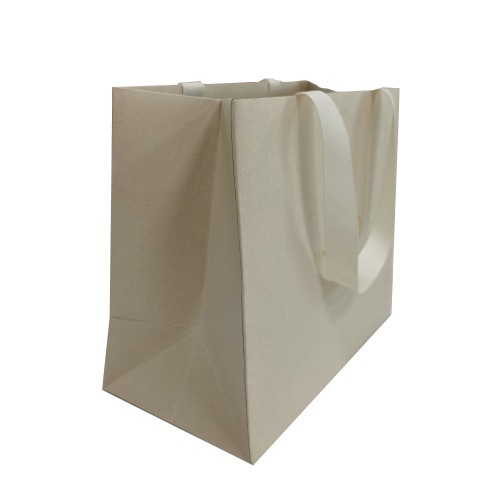 ribbon handle Cream color texture paper shopping bags