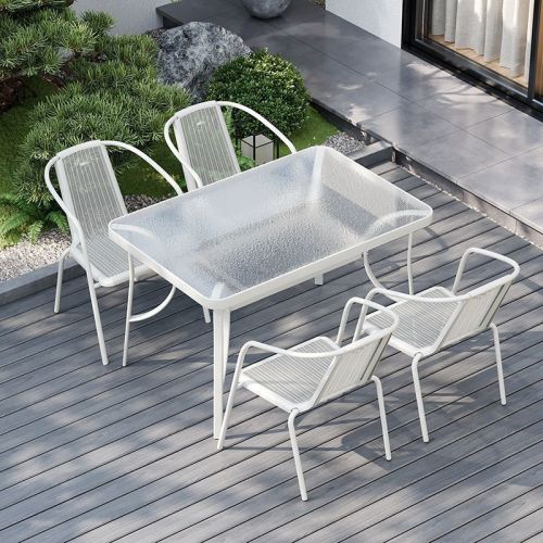 White Metal Frame Glass Folding Garden Table