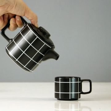 Ceramic Tea Set with Wooden Tray - Modern Simple Design