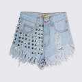 Varm sommaren hög midja baggy strass denim shorts