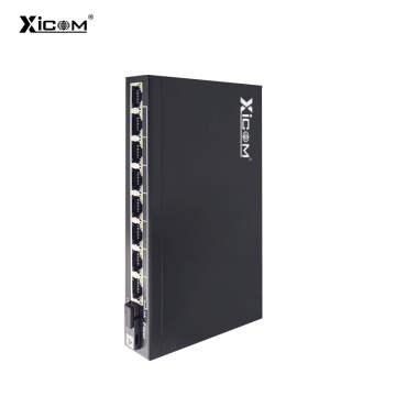 XICOM 10/100M MODO ÚNICO conversor de mídia de fibra óptica - 1 porta de fibra SC, 8 portas RJ45, 25 km simplex