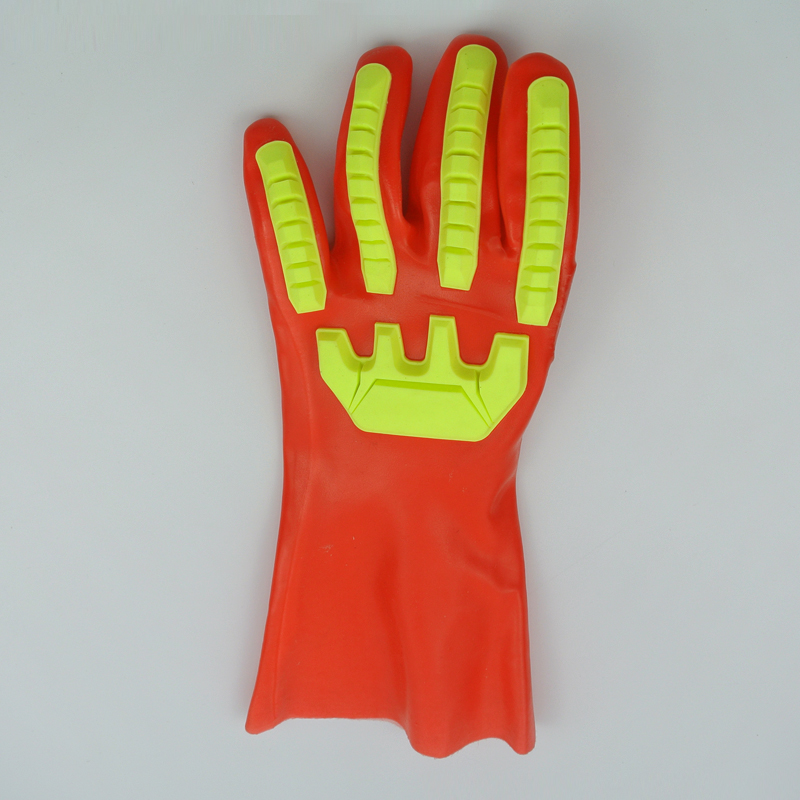 Guantes recubiertos de PVC rojo fluorescente con TPR