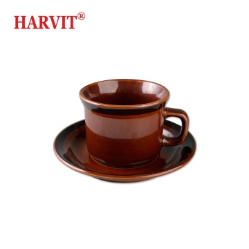 Americana Style Colored Glaze Stoneware Mug & Saucer Set - Hot Sale