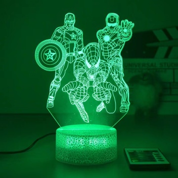 Lumière de nuit LED 3D avec Iron Man, Spiderman et Captain America de The Avengers Marvel Figures
