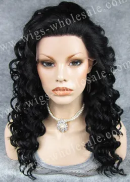 Charming Long Kinky Curly WIg Jet Black Wig Synthetic Lace Front Curly Wig
