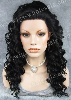 Charming Long Kinky Curly WIg Jet Black Wig Synthetic Lace Front Curly Wig