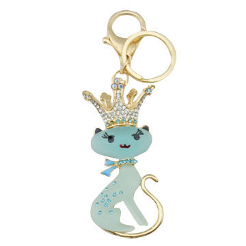 Elegant clear blue glass cat elegant inspired wholesale fancy keychain, OEM/ODM/small orders welcome