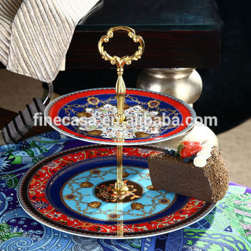 Luxury Fine Porcelain 2 Tier Cake Plate Stand of Grand Banquet