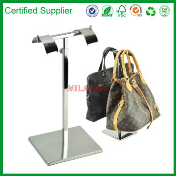 shiny chrome hanging bag display stand