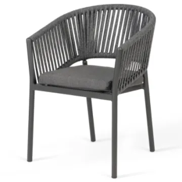 Aluminum Frame Outdoor Bistro Chair with Dark Gray Rope Weave Patio Furniture