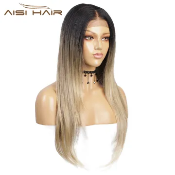 Aisi Hair Wholesale Ombre Blonde Dark Root Wig Long Silky Straight Lace Wig Synthetic Hair Lace Front Wigs For Black Women