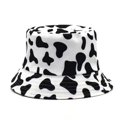 Cow Print Cotton Double Face Sun Hat for Women and Men