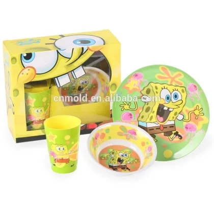 kids tableware gift set, hello kitty, snoopy, spongebob