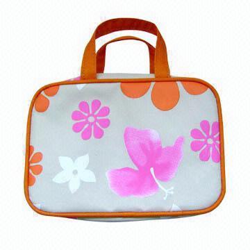 Flower Printed Promotional Cosmetic Bag with One Detachable Pocket by Velcro