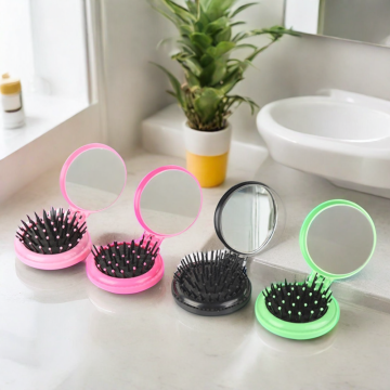 Professional Mini Folding Hair Brush with Mirror and ABS Handle for Travel and Home Salon Use