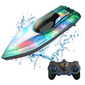 Flytec 2.4G 50m Range 3-Channel RC Toy Speedboat with Bright Shiny Lights and Multiple Color Options - Ideal Holiday Gift