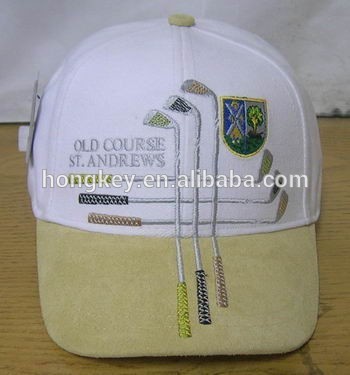 white color sports cap with beige leather brim