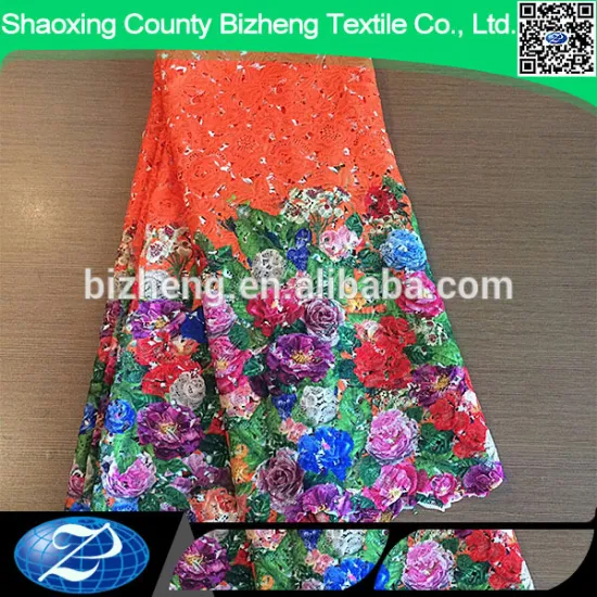 Colorful african digital print cord lace fabric for dress