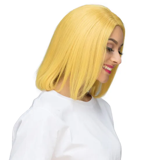 Lsy Hair Ginger Royal Yellow Color Human Hair Bob Wigs, Glueless Straight Short Lace Front Virgin Human Hair Wigs For Sale