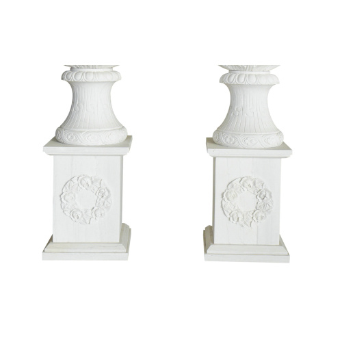 Elegant White Urns with Floral Relief Square Bases