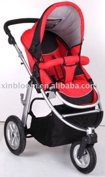 red super lightweight 3 wheels baby infant pram carriage with pump rear wheels