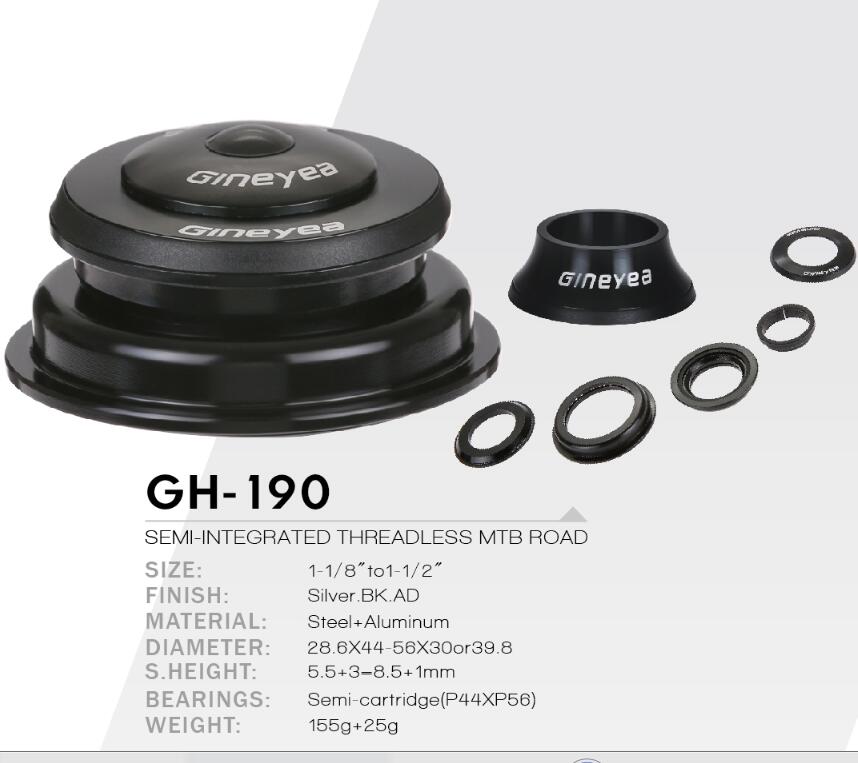 Bike Slicless Headset untuk Steecter Steerer Gineeyea GH-190 Tapered 1-1 / 8 &quot;hingga 1-1 / 2&quot; Basikal Threardless