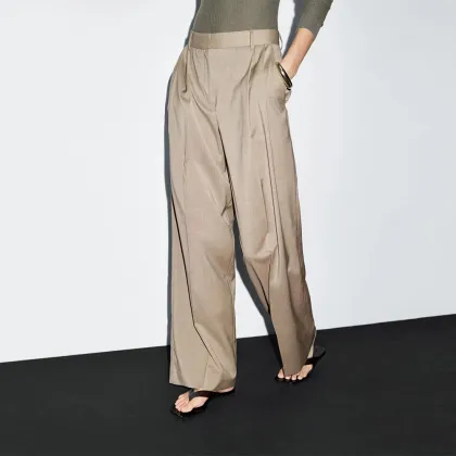 Women's urban workplace commuting style wool pleated casual pants