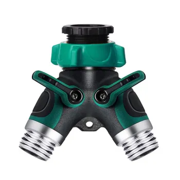 2 Way Hose Tap Connector: Outdoor Double Y Valve Water Tap Splitter with Comfortable Rubberized Grip