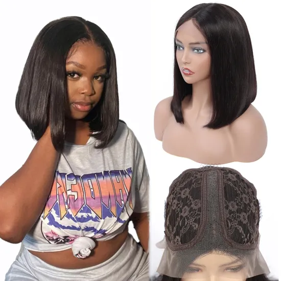 100% natural black short bob wig with bangs for black women, brazilian virgin remy straight human hair fringe bob style cut wig