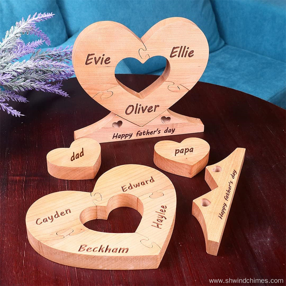Personalized Wooden Heart Puzzle with Name Engraving from 1 to 8