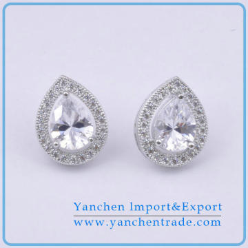 Fancy Design Peach Shape Prong Setting CZ Diamond Stud Earring