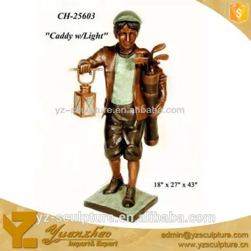 Holding Lantern Bronze Boy Sculpture For Decoration