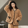 Winter coralwool pajamas with extra cardigan for women