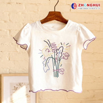 Girls' White Embroidered Tee