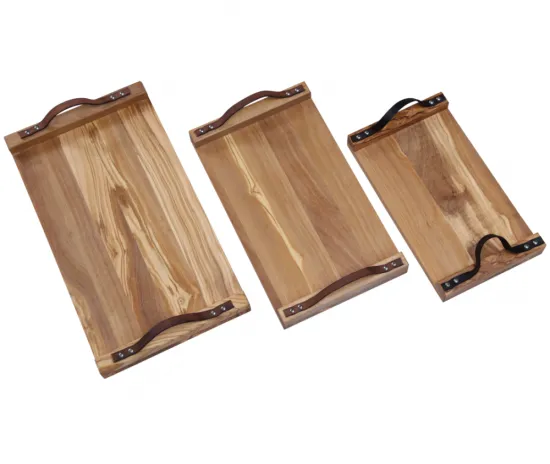 Wooden food tray with handles