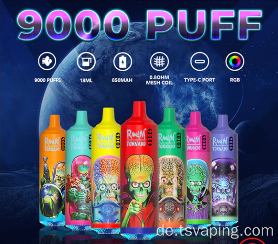 Neu gestartetes Randm Tornado 9000 Typ-C wiederaufladbarer Vape