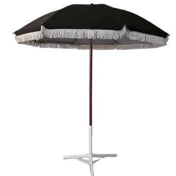 High Quality Wood Grain Pole Tassel Beach Umbrella with Zinc Tilt
