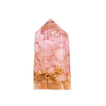 Rose Quartz Chip Stone Resin Hexagonal Prism Ornament for Home Decor