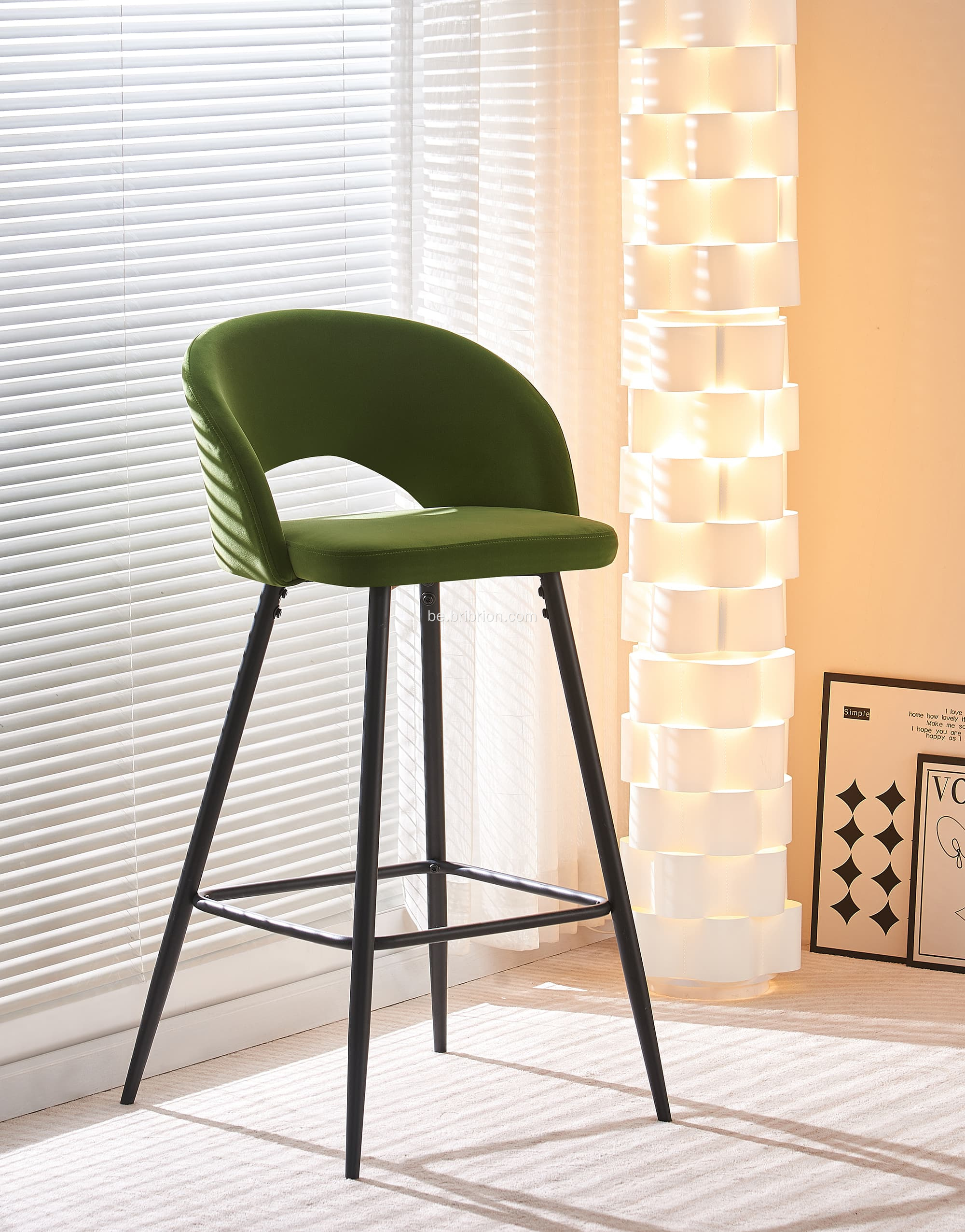 2 зялёныя аксамітныя барныя табурэты для хатніх бараў