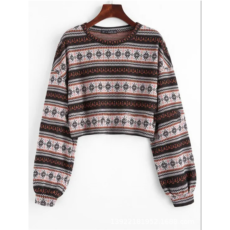 Women's Tribal Ethnic Graphic Cropped Knitwear