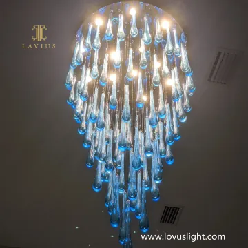 Blue crystal high luxury shopping mall hotel lobby project decoration chandelier